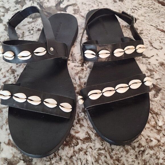 Pull&Bear Black  Leather Flat Sandals Size 37‎ - Picture 1 of 8
